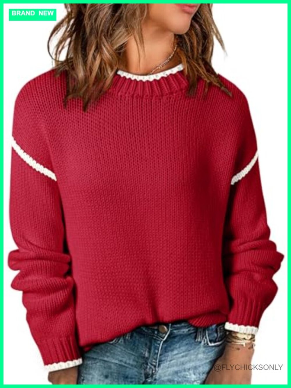 Cable Knit Crewneck Long Sleeve Pullover Sweater Loose Relaxed Fit Fall Winter